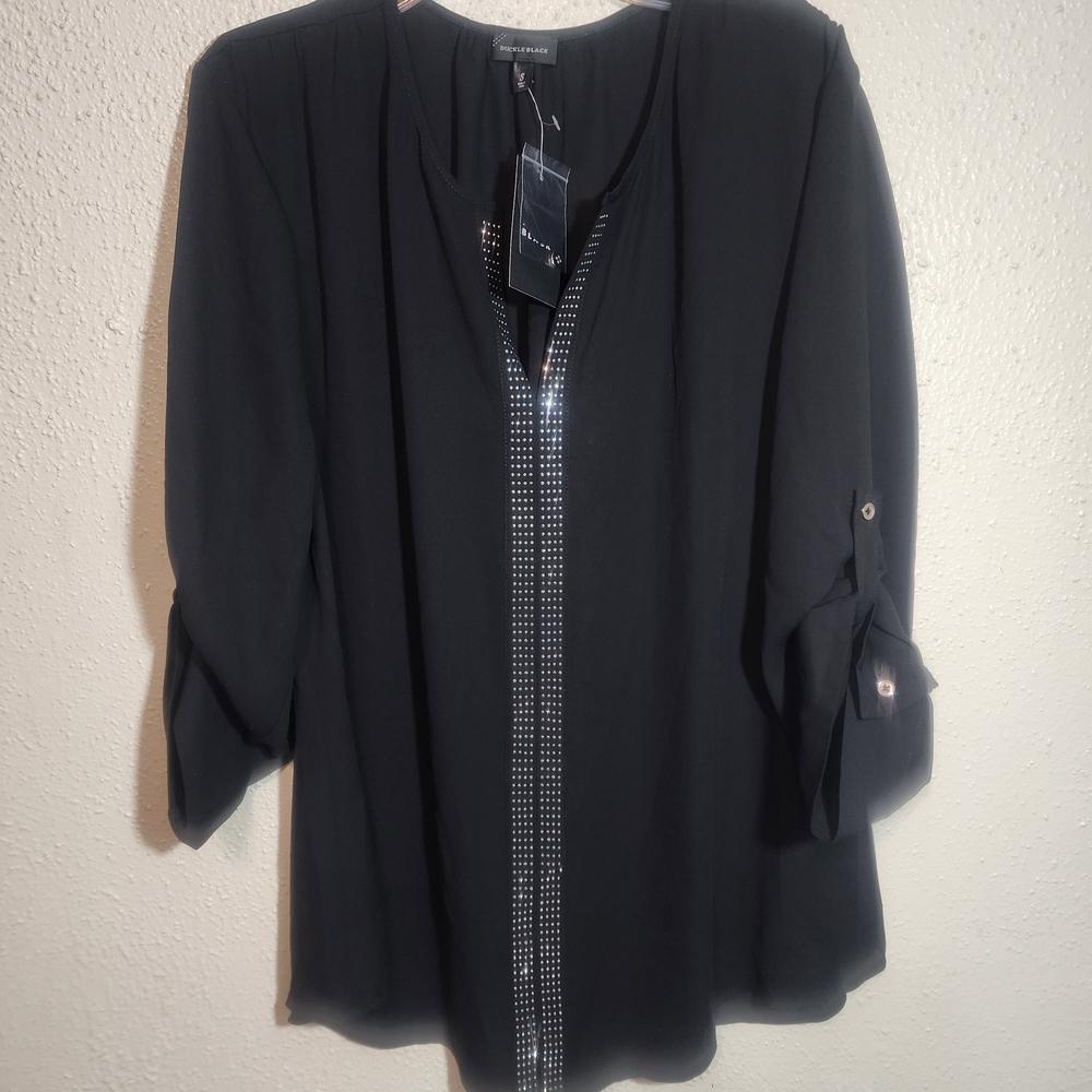Buckle Black Blouse with Silver Details